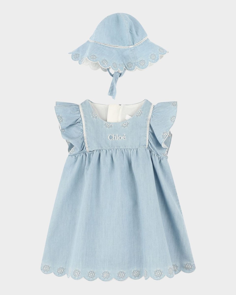 Girl's Embroidered Dress & Hat Set, Size 3M-18